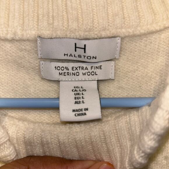 Halston Collection 100% extra fine merino wool sweater in cream, size L - Picture 2 of 6